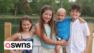 Emotional moment three-year-old cancer patient reunite with his siblings