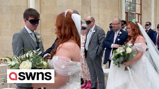 Blind bride gets guests to "walk in her shoes" by blindfolding them as she walks down the aisle